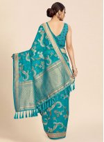 Turquoise Organza Contemporary Style Saree