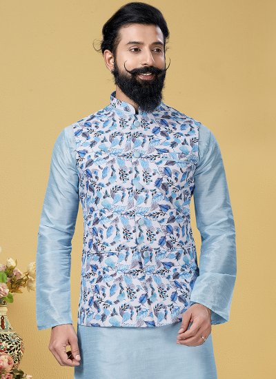 Turquoise Printed Nehru Jackets