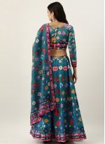 Turquoise Printed Silk Trendy Lehenga Choli