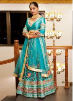 Turquoise Resham Wedding Trendy Lehenga Choli