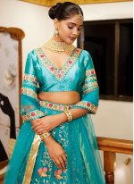 Turquoise Resham Wedding Trendy Lehenga Choli