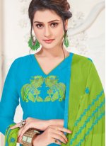 Turquoise Silk Churidar Salwar Kameez