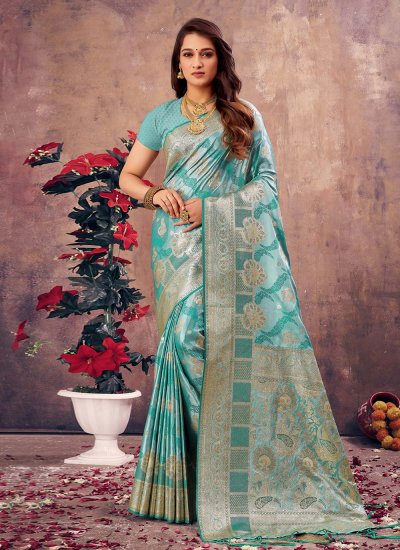 Turquoise Silk Weaving Contemporary Saree