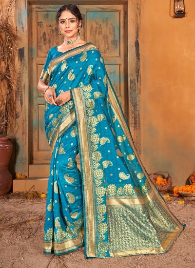 Turquoise Weaving Classic Saree