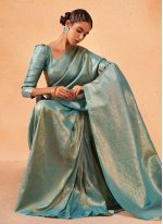 Turquoise Weaving Reception Classic Saree