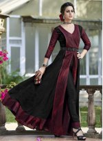 Tussar Silk Black and Maroon Designer Gown