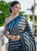 Tussar Silk Blue Designer Traditional Saree