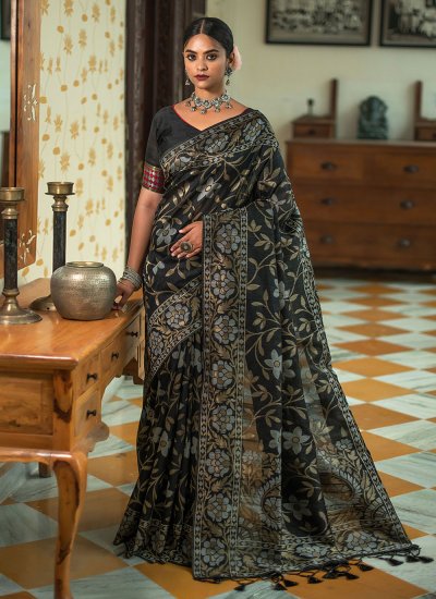 Tussar Silk Classic Saree in Black