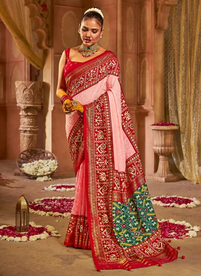 Tussar Silk Embroidered Classic Saree in Pink