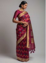 Tussar Silk Magenta Traditional Designer Saree