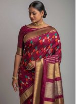 Tussar Silk Magenta Traditional Designer Saree