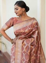 Tussar Silk Pink Designer Traditional Saree