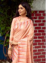 Tussar Silk Print Peach Designer Traditional Saree