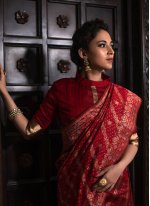 Tussar Silk Red Trendy Saree