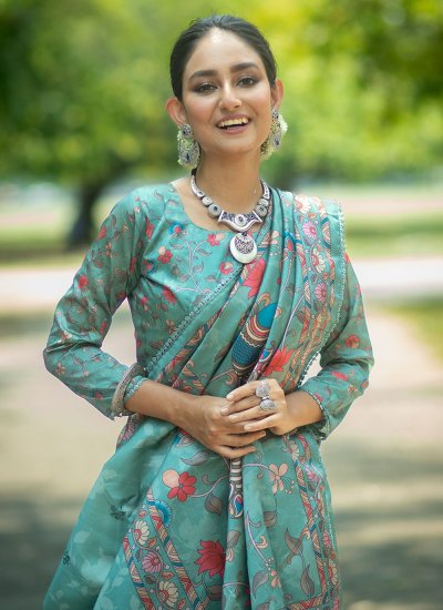 Tussar Silk Turquoise Trendy Saree