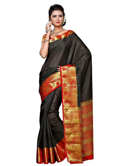 Tussar Silk Zari Designer Traditional Saree in Black