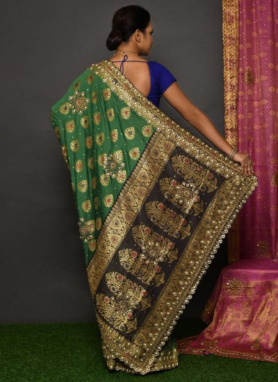 Unique Green Handwork Kanjivaram Silk Contemporary Style Saree