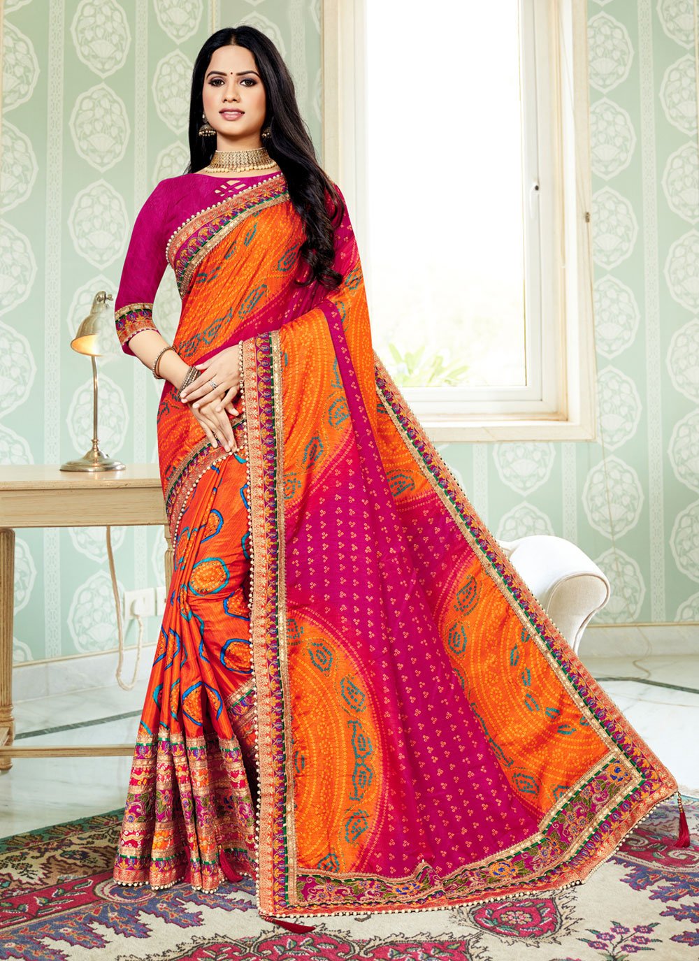 Silk Hand Bandhani Saree with gold heavy zari border Saree which is best  for all the