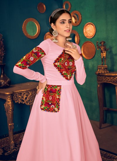 Unique Pink Georgette Floor Length Gown