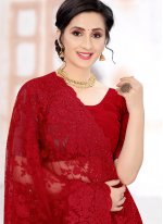 Unique Red Resham Designer Traditional Saree
