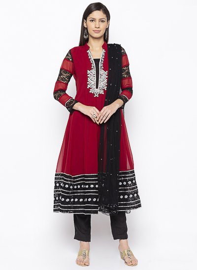 Urbane Embroidered Maroon Pant Style Suit 