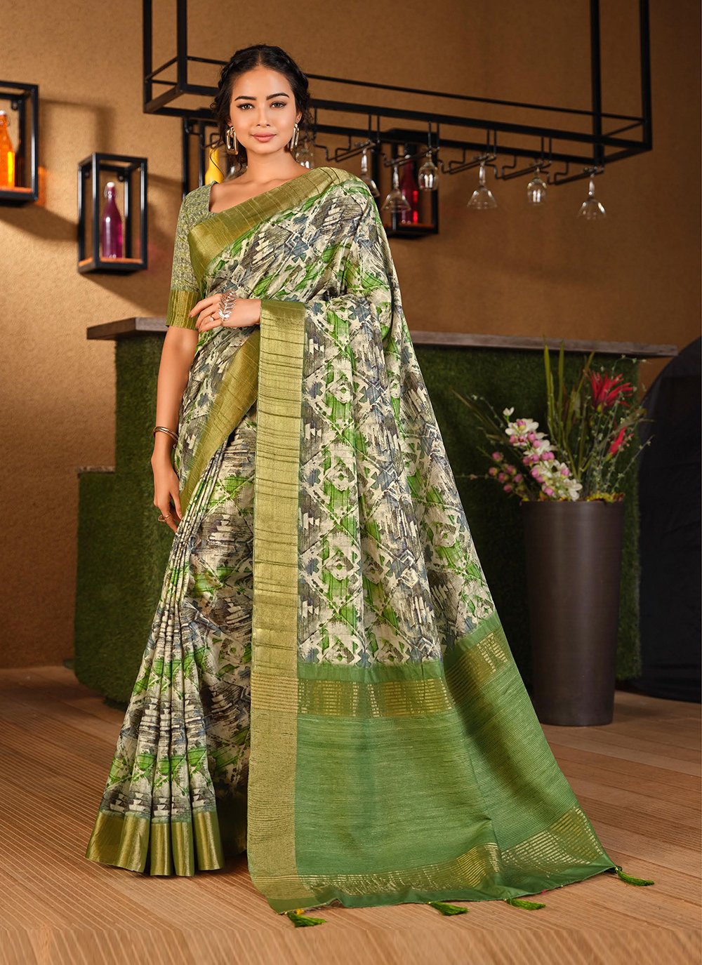 Camelot Dark Pink and Green Woven Patola Silk Saree – MySilkLove