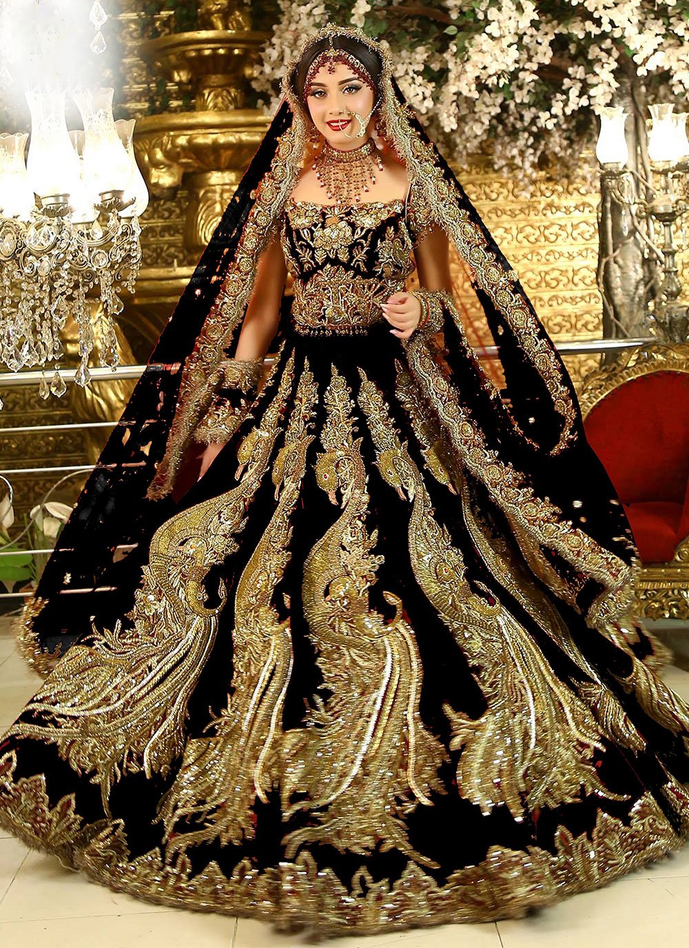 Golden Black Lehenga Choli for Pakistani Bridal Dresses | Pakistani bridal  dresses, Black bridal dresses, Pakistani bridal