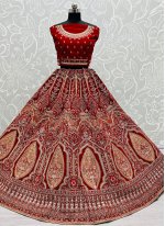 Velvet Diamond Red Designer Lehenga Choli