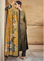 Velvet Digital Print Trendy Salwar Suit in Brown