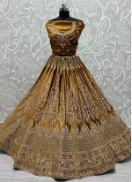 Velvet Embroidered Lehenga Choli in Brown
