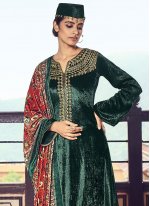 Velvet Green Embroidered Trendy Salwar Kameez