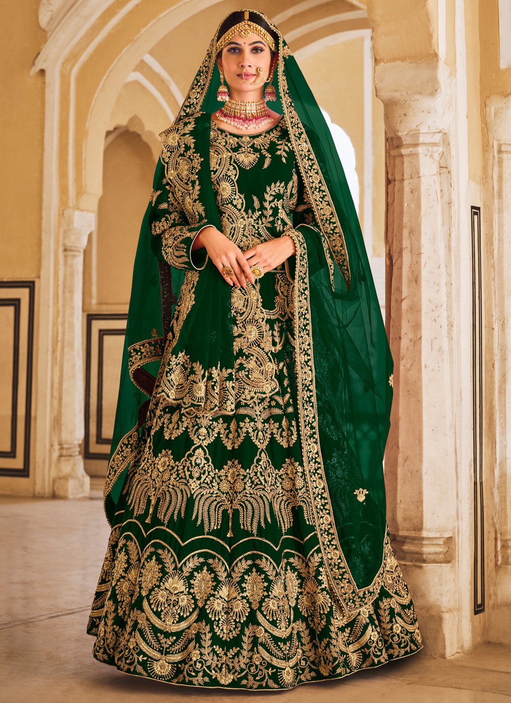 Velvet Green Lehenga Choli