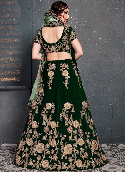 Velvet Green Zari Designer Lehenga Choli