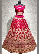 Velvet Pink Embroidered Trendy Lehenga Choli