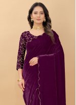 Velvet Purple Plain Traditional Saree