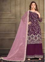 Velvet Trendy Salwar Kameez in Purple