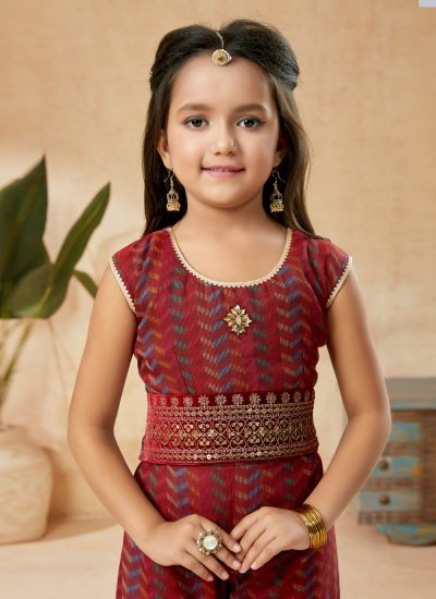 Versatile Maroon Handloom silk Embroidered Sharara Set