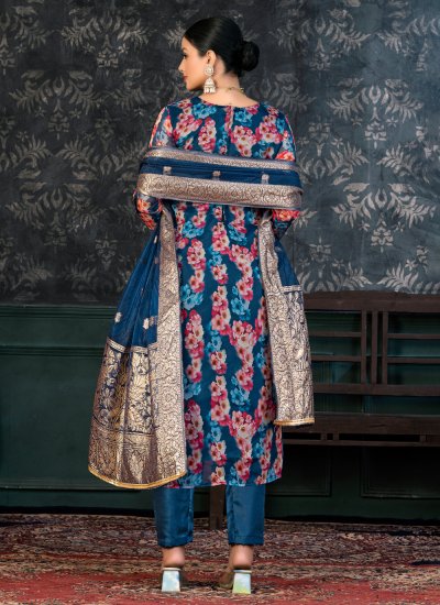 Versatile Organza Blue Trendy Salwar Suit