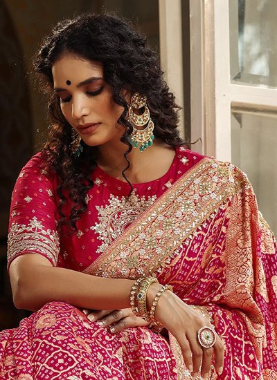 Versatile Pink Embroidered Classic Saree