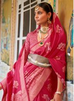 Versatile Silk Foil Print Pink Classic Saree