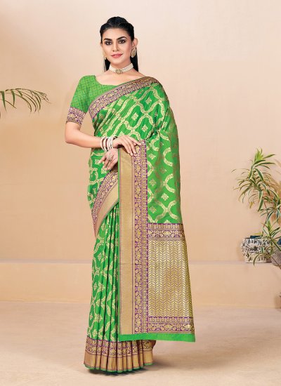 Versatile Weaving Green Banarasi Silk Traditional Designer Saree