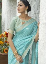 Vibrant Linen Blue Classic Designer Saree