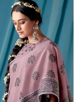 Vibrant Linen Lavender Lucknowi work Designer Saree