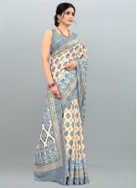 Vibrant Weaving Off White Linen Classic Saree