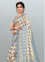 Vibrant Weaving Off White Linen Classic Saree