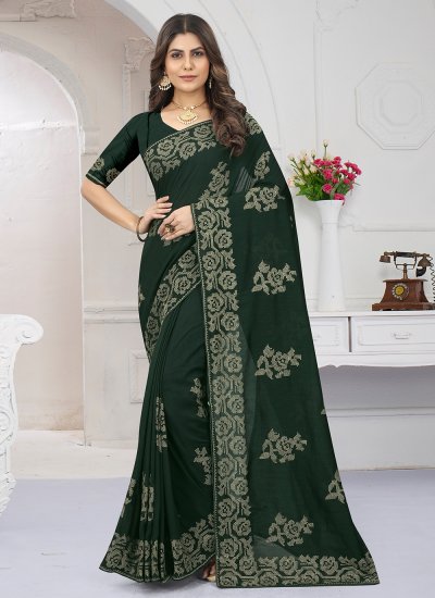 Vichitra Silk Classic Saree in Green