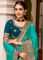 Vichitra Silk Designer Saree in Turquoise