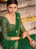 Vichitra Silk Embroidered Green Traditional Saree
