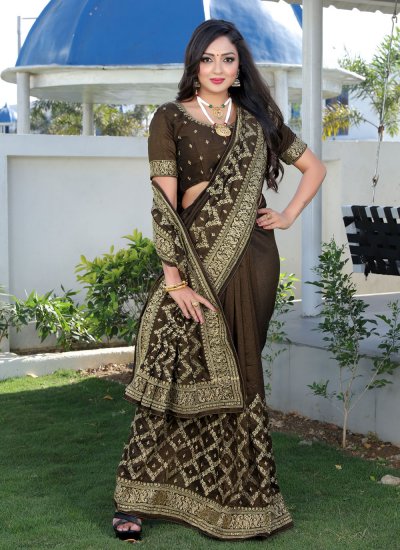 Vichitra Silk Green Patch Border Traditional Designer Saree