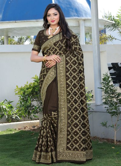 Vichitra Silk Green Patch Border Traditional Designer Saree